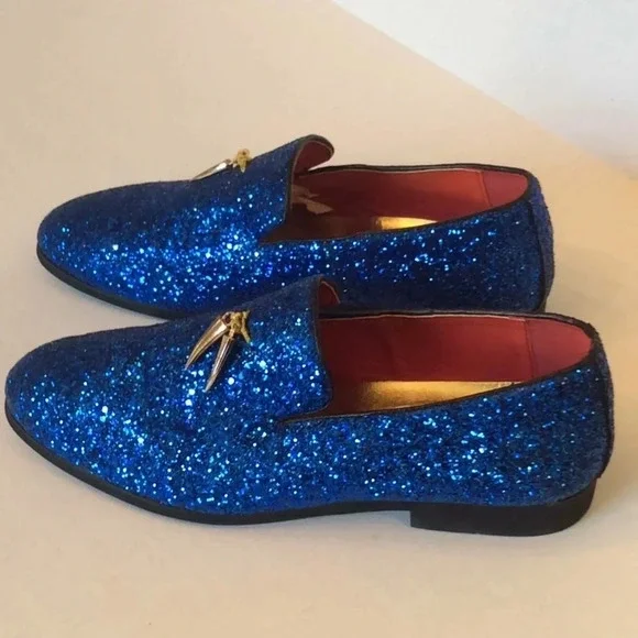💎 Blue Glitter Loafers Gold Tassels Size US8 Euro41 - Picture 4 of 11